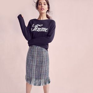 Anthropologie Mauve tweed fringe pencil skirt